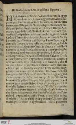 Illustrissimo & Eccellentissimo Signore