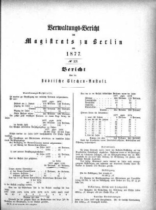 No. XII. Bericht über die städtische Siechen-Anstalt
