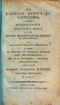 De lactuca sativa et lactucario : dissertatio inauguralis medica