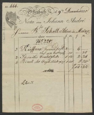 [Rechnung] Nota : 09.12.1825