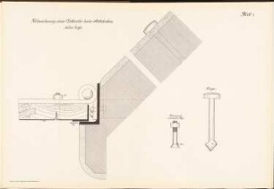 Stützhaken einer Zellentür: Schnitt, Details 1:1 (aus: Musterzeichnungen f. d. Ausbau v. Gefängnissen in Preußen, bearb.im Ministerium d. öffentl. Arbeit, 1912)