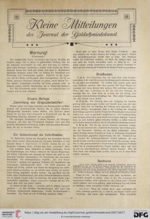 Kleine Mitteilungen des Journal der Goldschmiedekunst