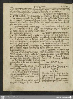 II. List ßwjateho Japoschtola Pjetra
