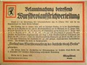 Bekantmachung zur Verteilung von Wurstbrotaufstrich