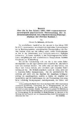 Bericht über die in den Jahren 1922-1923 vorgenommene neurologisch-psychiatrische Untersuchung der in Erziehungsanstalten neu aufgenommenen Fürsorgezöglinge der Provinz Sachsen
