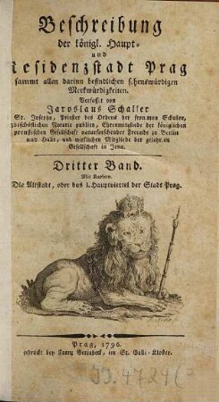 Beschreibung der Königlichen Haupt und Residenzstadt Prag sammt allen darinn befindlichen sehenswürdigen Merkwürdigkeiten, 3. Die Altstadt, oder das I. Hauptviertel der Stadt Prag