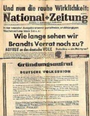 Sonderdruck der "Deutschen National Zeitung" mit dem Gründungsaufruf der Deutschen Volksunion
