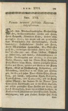 Num. XVII. Formula iuramenti fidelitatis Electorum ecclesiasticorum