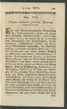 Num. XVII. Formula iuramenti fidelitatis Electorum ecclesiasticorum