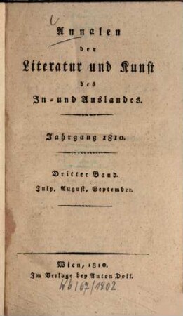 Annalen der Literatur und Kunst des In- und Auslandes. 1810, 3