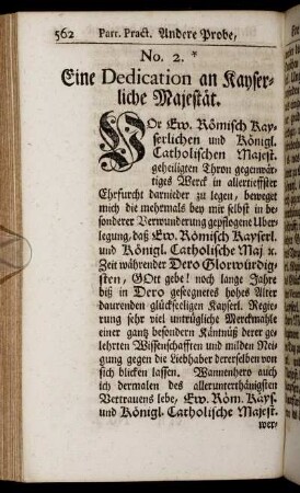 No. 2. Eine Dedication an Kayserliche Majestät.