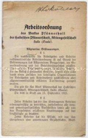 Arbeitsordnung aus dem Bereich des Bergbaus