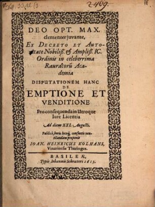 Disp. de emptione et venditione