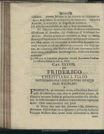 Cap. XXXVIII. De Friderico Christiani I. Filio Hatzkerodanae Lineae Satore Eiusque Filio Wilhemo