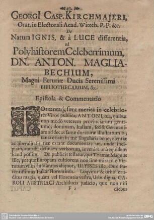 De Natura IGNIS, & a LUCE differentia, ....