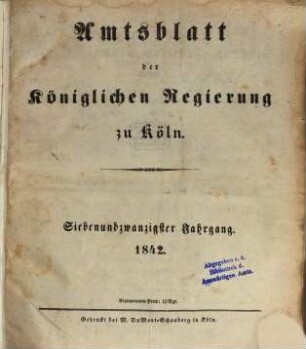 Amtsblatt für den Regierungsbezirk Köln. 1842