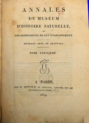 Annales du Muséum d'Histoire Naturelle. 13, 13. 1809
