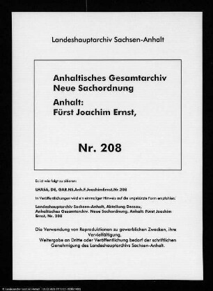Joachim Ernst an Gulden, Bendix, Amtsschreiber zu Nienburg