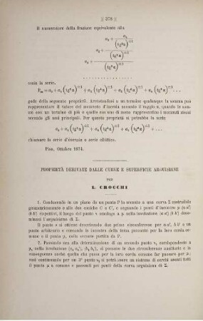 Proprietà derivate dalle curve e superficie arguisiane.