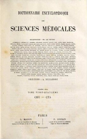 Dictionnaire encyclopédique des sciences médicales, 1,24. Cru - Cys