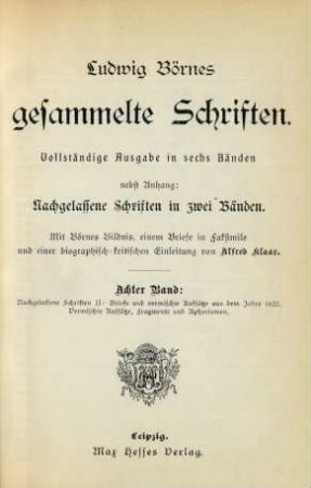 Bd. 8: Briefe und vermischte Aufsätze aus dem Jahre 1822, vermischte Aufsätze, Fragmente und Aphorismen