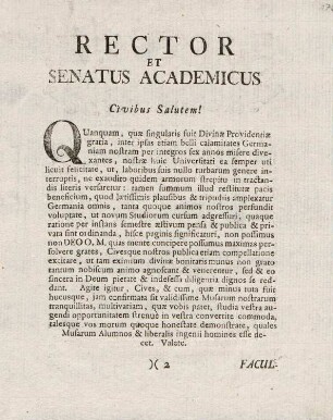 3, Rector et Senatus Academicus Civibus Salutem!