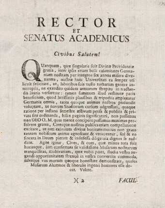 3, Rector et Senatus Academicus Civibus Salutem!