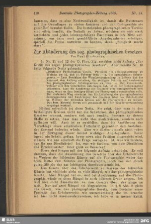 Zur Abänderung des sog. photographischen Gesetzes