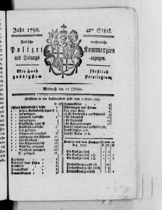 42tes Stück, Ausgabe vom 17. Oktober 1798