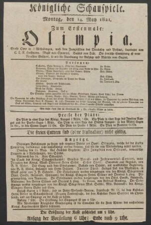 [Theaterzettel] : Montag, den 14. May 1821