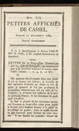 No XII (Samedi 11 Decembre 1784)