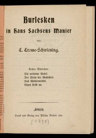 Bdch. 1: Burlesken in Hans Sachsens Manier. Bdch. 1