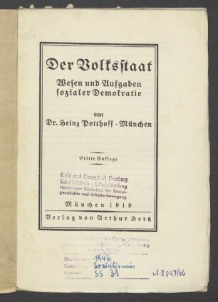 Der Volksstaat : Wesen und Aufgaben sozialer Demokratie