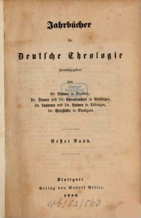 Jahrbücher für deutsche Theologie. 1, 1. 1856