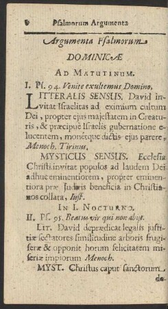Argumenta Psalmorum Dominicae Ad Matutinum.