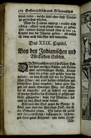 Das XXIX. Capitel. Von den Indianischen und Türckischen Endten