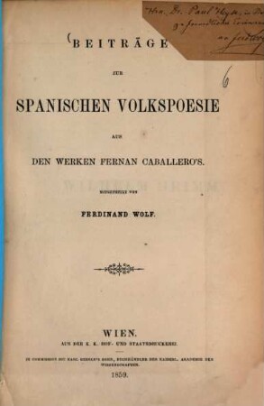 Beiträge zur spanischen Volkspoesie aus den Werken Fernan Caballero's