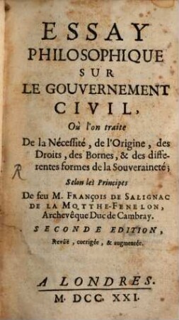 Essai philosophique sur le gouvernement civil