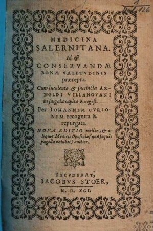 Medicina Salernitana : id est conservandae bonae valetudinis praecepta