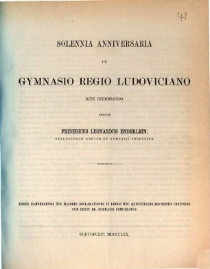 Solennia anniversaria in Gymnasio Regio Ludoviciano rite celebranda indicit, 1870