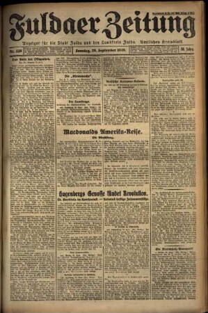 Erste Ausgabe vom Sonntag, den 29. September 1929.