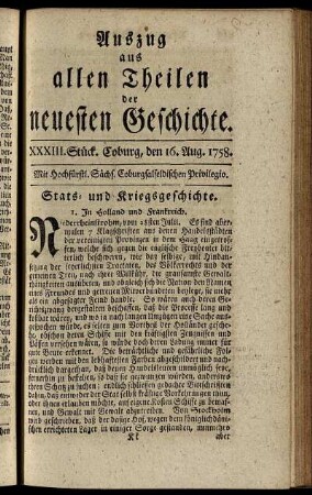 XXXIII. Stück. Coburg, den 16. Aug. 1758.
