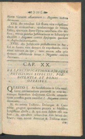 Cap. XX. De Sanctificatione, Ejusque Potissimis Effectis, Poenitentia Et Bonis Operibus.