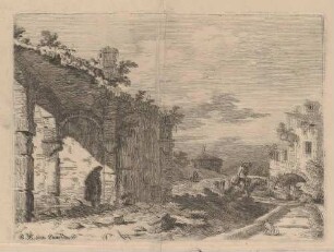 Italienische Idealveduten, VIII: Landschaft mit Ruine eines arkadenartigen Baus (Ruine eines Aquäduktes)