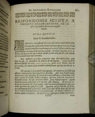 Responsiones Scriptæ A Philippo Melanchthone, Ad Impios Articulos Bavaricæ inquisitionis.