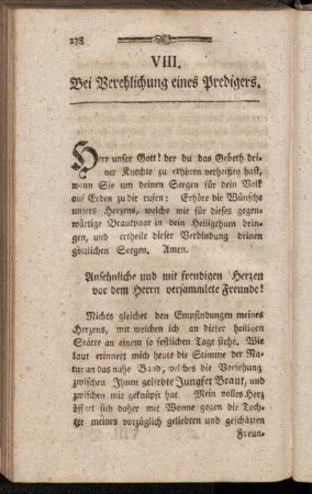 VIII. Bei Verehlichung eines Predigers.