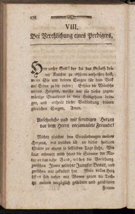 VIII. Bei Verehlichung eines Predigers.