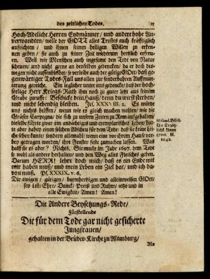 Die Andere Beysetzungs-Rede ...