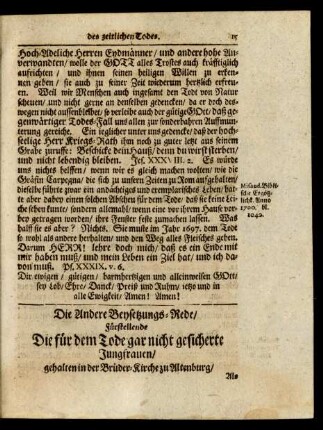 Die Andere Beysetzungs-Rede ...