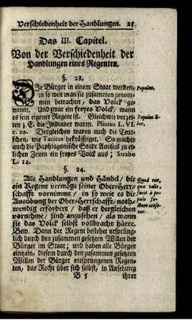 Das III. Capitel. Von der Verschiedenheit der Handlungen eines Regenten.